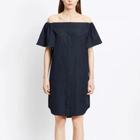 Vince Navy Blue Cotton Off Shoulder Mini Dress w/ Pockets Size 00 - Picture 1 of 6